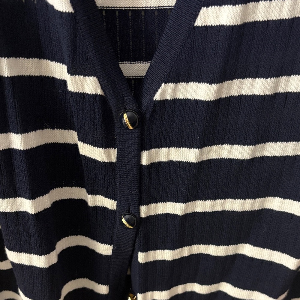 St. John Navy and White Striped Cardigan - Picture 3 of 5